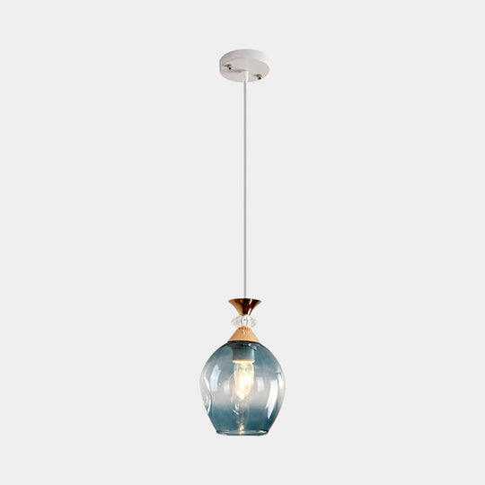Sleek Cup-Shape Modern Pendant With Grey/Blue/Amber Dimpled Glass - 1 Light Hanging Fixture