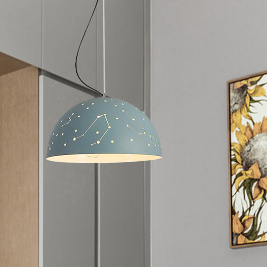 Minimalist Metal Hanging Ceiling Light With 1 Semisphere Pendant In Blue/Green/Yellow Green