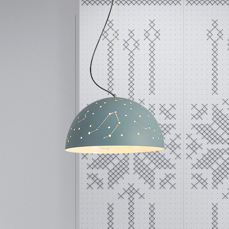 Minimalist Metal Hanging Ceiling Light With 1 Semisphere Pendant In Blue/Green/Yellow