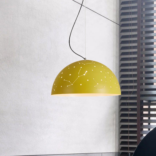 Minimalist Metal Hanging Ceiling Light - 1-Light Semisphere Pendant Lamp Blue/Green/Yellow Yellow