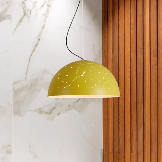 Minimalist Metal Hanging Ceiling Light - 1-Light Semisphere Pendant Lamp Blue/Green/Yellow