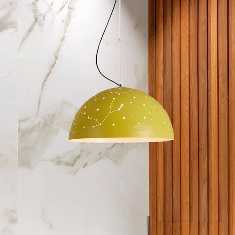 Minimalist Metal Hanging Ceiling Light With 1 Semisphere Pendant In Blue/Green/Yellow