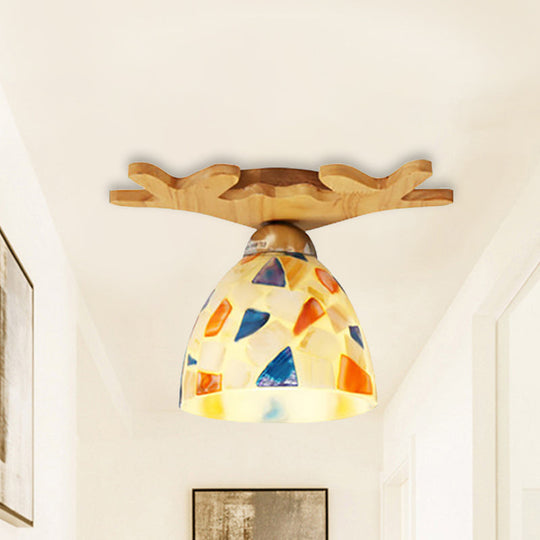 Deer Horn Antique Ceiling Mount Light: Beige Glass Lamp For Shops