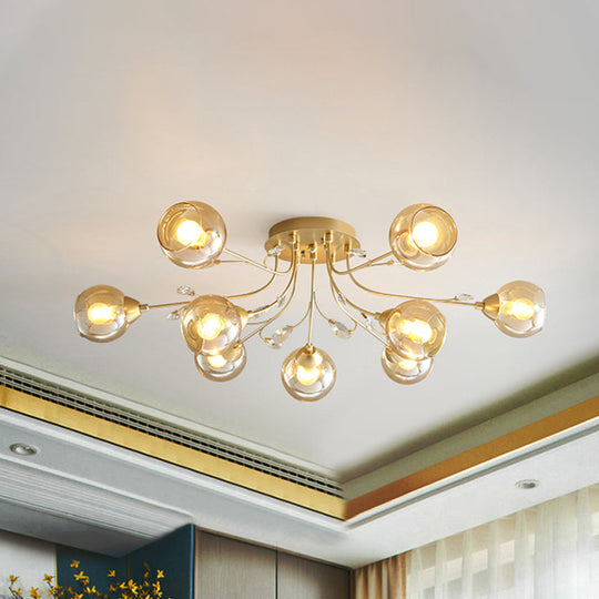 Classic Amber Glass Ball Semi - Flush Light Fixture With Crystal Accent (6/9 - Light) For Living