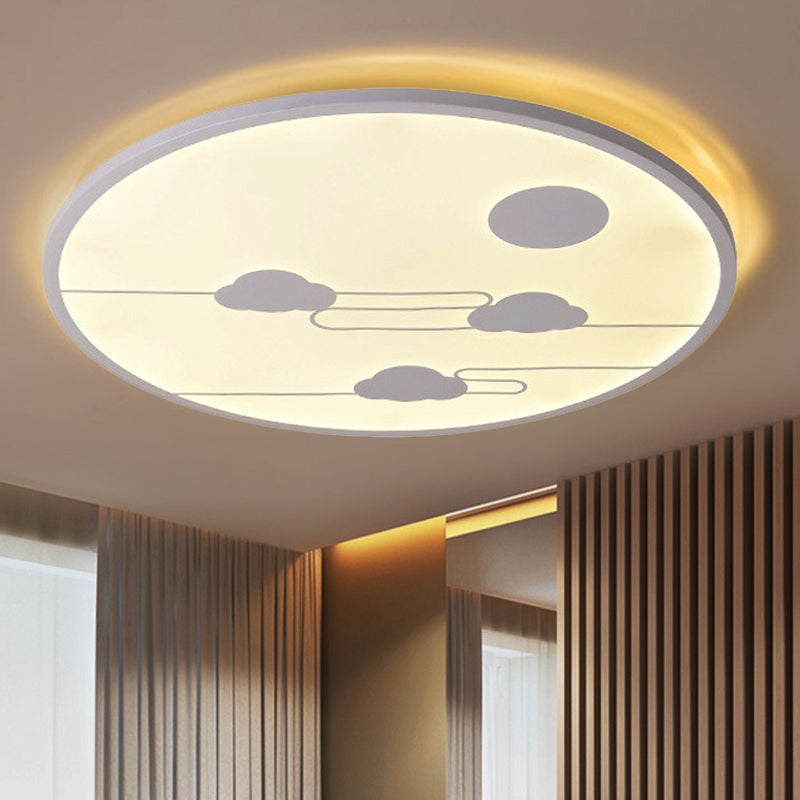 Circle Kindergarten Led Ceiling Light With Moon & Cloud Design - Flush Mount Acrylic Cartoon Fixture