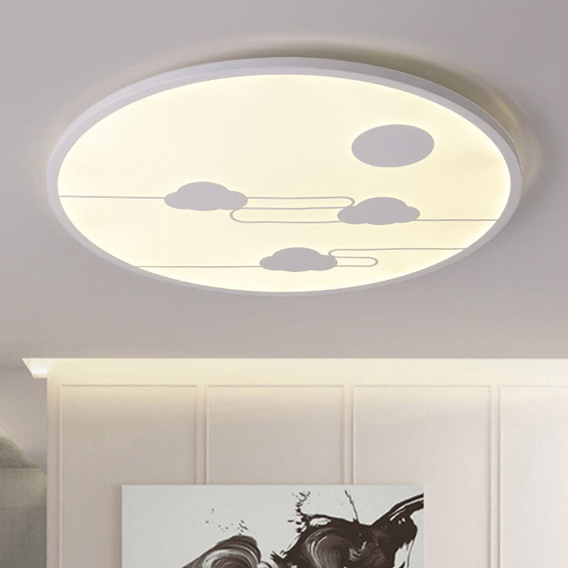 Circle Kindergarten Led Ceiling Light With Moon & Cloud Design - Flush Mount Acrylic Cartoon Fixture