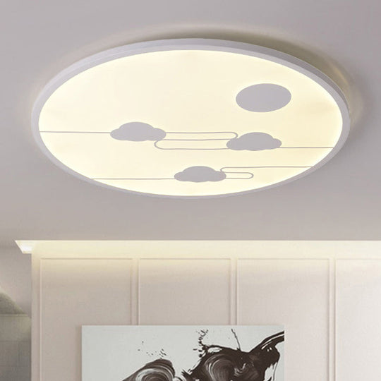 Circle Kindergarten Led Ceiling Light With Moon & Cloud Design - Flush Mount Acrylic Cartoon Fixture