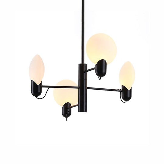 Adjustable 4-Light Round Chandelier: Post-Modern Glass Shade Hanging Light In Black/Gold