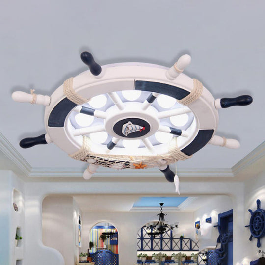 Wooden Ship Rudder Ceiling Lamp - 8 - Bulb Led Semi Flush Mount Light (White/Pink/Blue Options)
