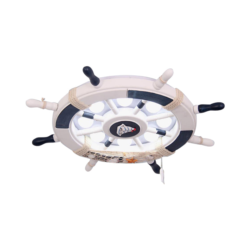 Wooden Ship Rudder Ceiling Lamp - 8 - Bulb Led Semi Flush Mount Light (White/Pink/Blue Options)