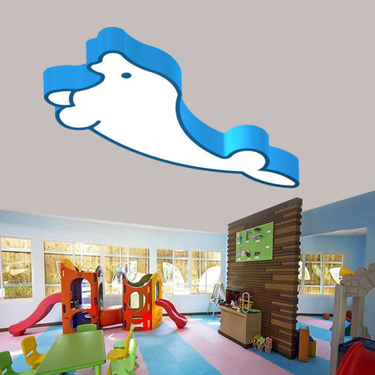 Led Cartoon Seal Ceiling Light With Colorful Acrylic Shade - Flush Mount Fixture