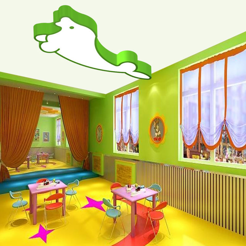 Led Cartoon Seal Ceiling Light With Colorful Acrylic Shade - Flush Mount Fixture Green