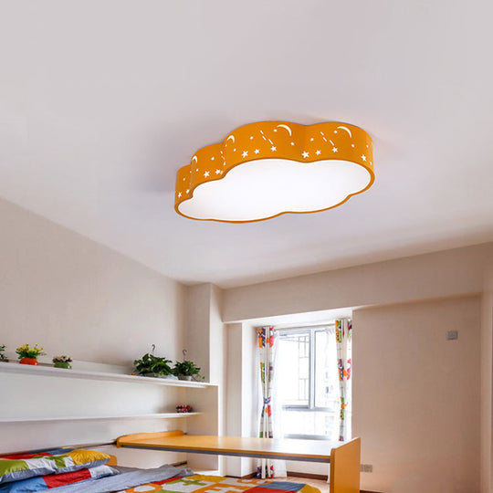 Hollowed-Out Cloud Led Flush Light: Macaron Acrylic Red/Yellow/Blue 20.5’/24.5’ Width