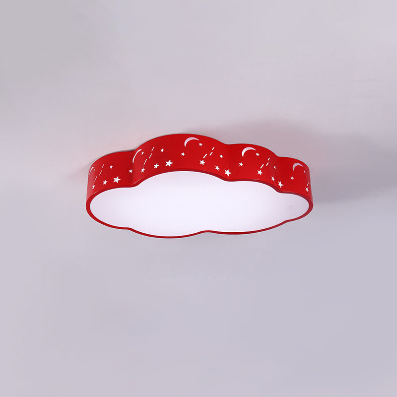 Hollowed-Out Cloud Led Flush Light: Macaron Acrylic Red/Yellow/Blue 20.5/24.5 Width