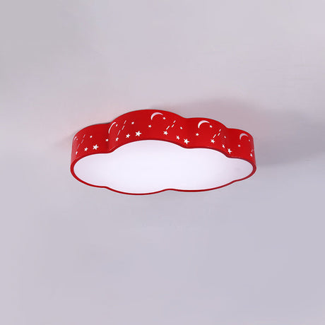 Hollowed-Out Cloud Led Flush Light: Macaron Acrylic Red/Yellow/Blue 20.5/24.5 Width