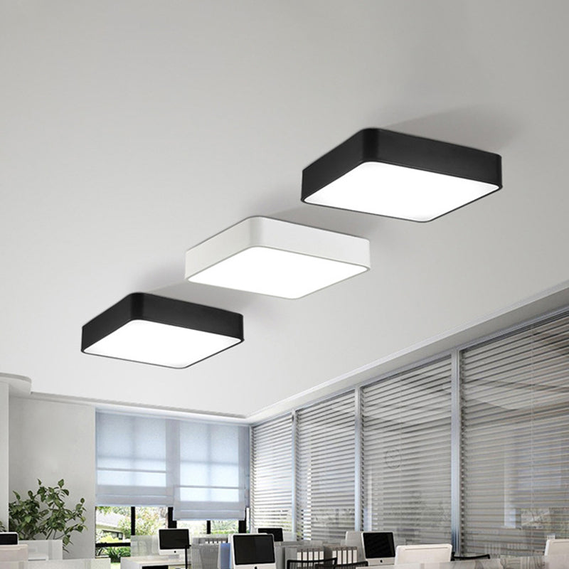 Nordic Square Flush Mount Lamp: Acrylic Led Ceiling Light For Office (Black/White