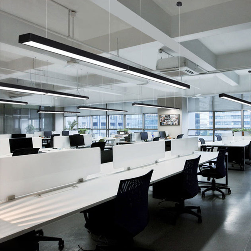 Minimalist Acrylic Linear Led Hanging Light Black/White Ceiling Pendant Lamp For Office - 2/3/4 Wide