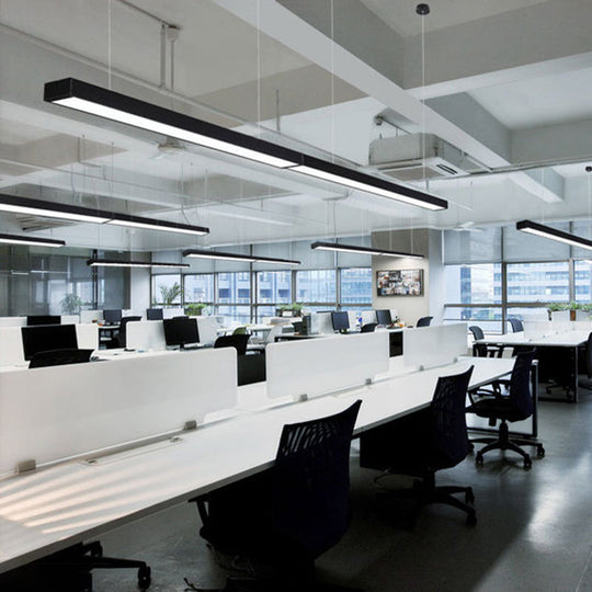 Minimalist Acrylic Linear Led Hanging Light Black/White Ceiling Pendant Lamp For Office - 2/3/4 Wide