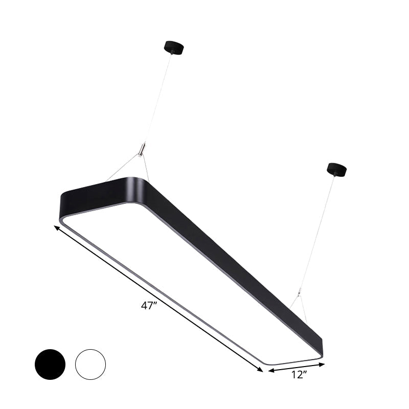 Contemporary Led Pendant Light: Black/White Rectangular Ceiling Lamp With Acrylic Shade - 4/8/12 W