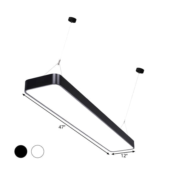 Contemporary Led Pendant Light: Black/White Rectangular Ceiling Lamp With Acrylic Shade - 4/8/12 W