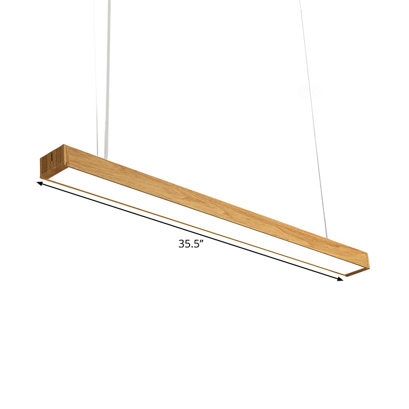 Nordic Style Aluminum Linear Pendant Lamp With Wood Accents - Led Ceiling Hang Light In 23.5/47/71