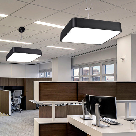 Sleek Black Square Hanging Light - 18/23.5 Width Simplicity Acrylic Led Ceiling Pendant For Living
