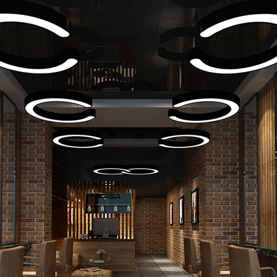 Contemporary Black C Pendant Ceiling Light - Led Acrylic Down Lighting Warm/White (16/23.5/31.5 W) /
