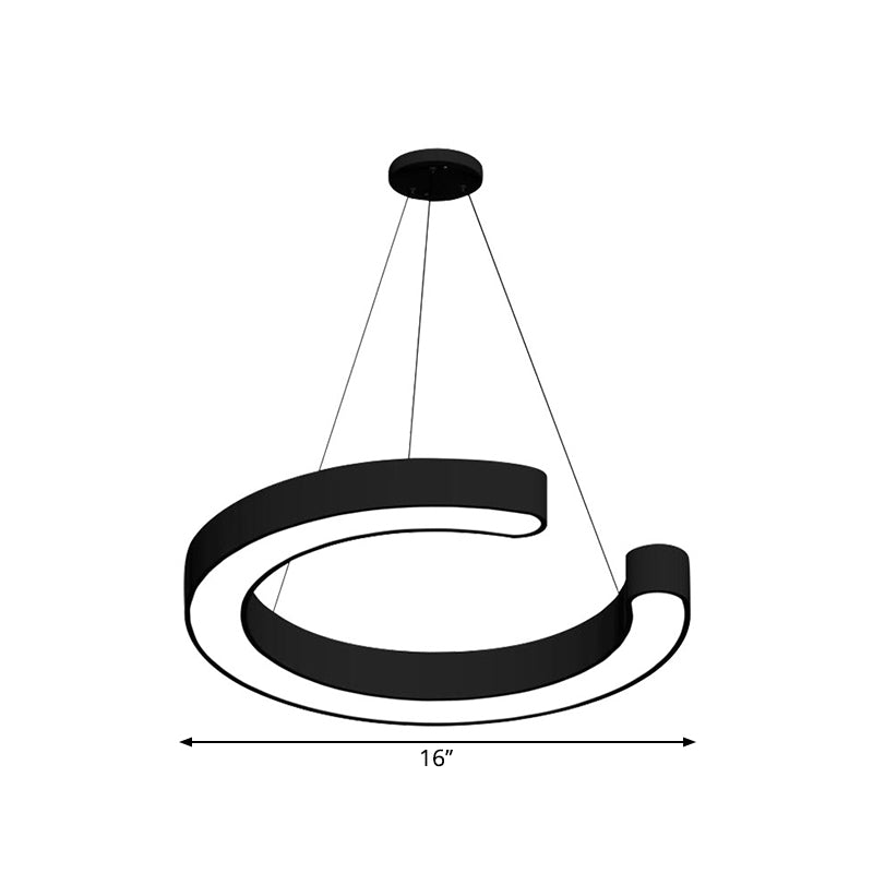 Contemporary Black C Pendant Ceiling Light - 16’/23.5’/31.5’ W Led Acrylic Down Lighting In