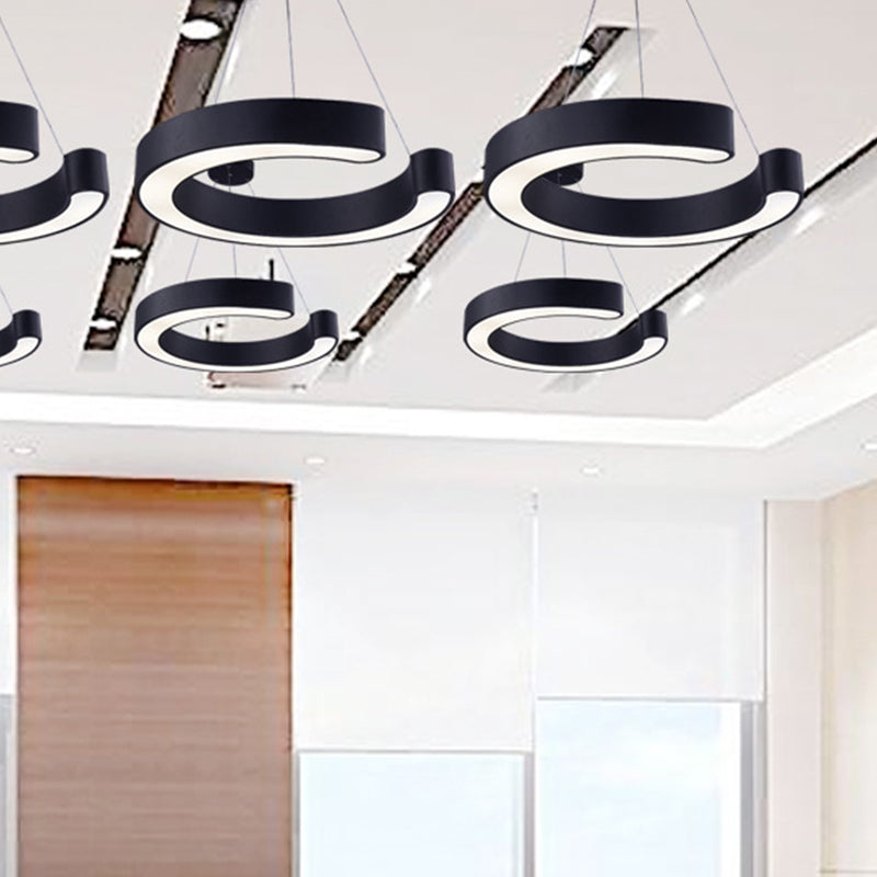 C Shaped Acrylic Led Pendant: Minimalist Black/White Hanging Lamp In Warm/White Light 21.5/31.5 Wide