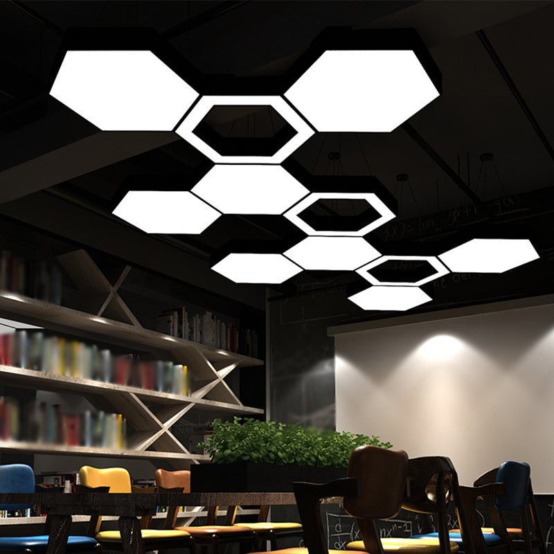 Modern Black Led Pendant Light - Hexagonal Acrylic Fixture 18/31.5/47 Wide