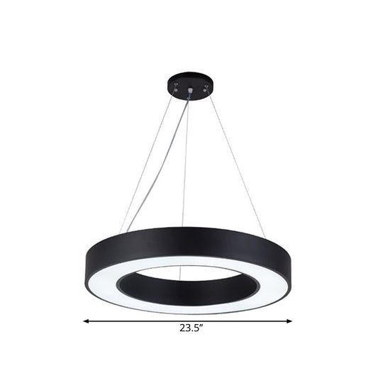 Minimalist Black Hoop Pendant Light With Led Acrylic Suspension - Available In 3 Sizes