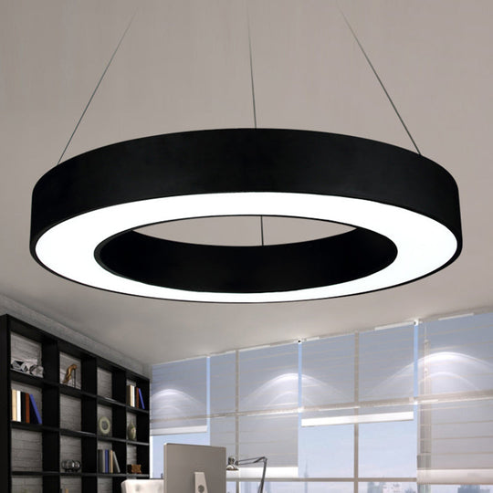Modern Led Ceiling Lamp With Halo Ring Pendant Lighting In Black/White Acrylic Shade