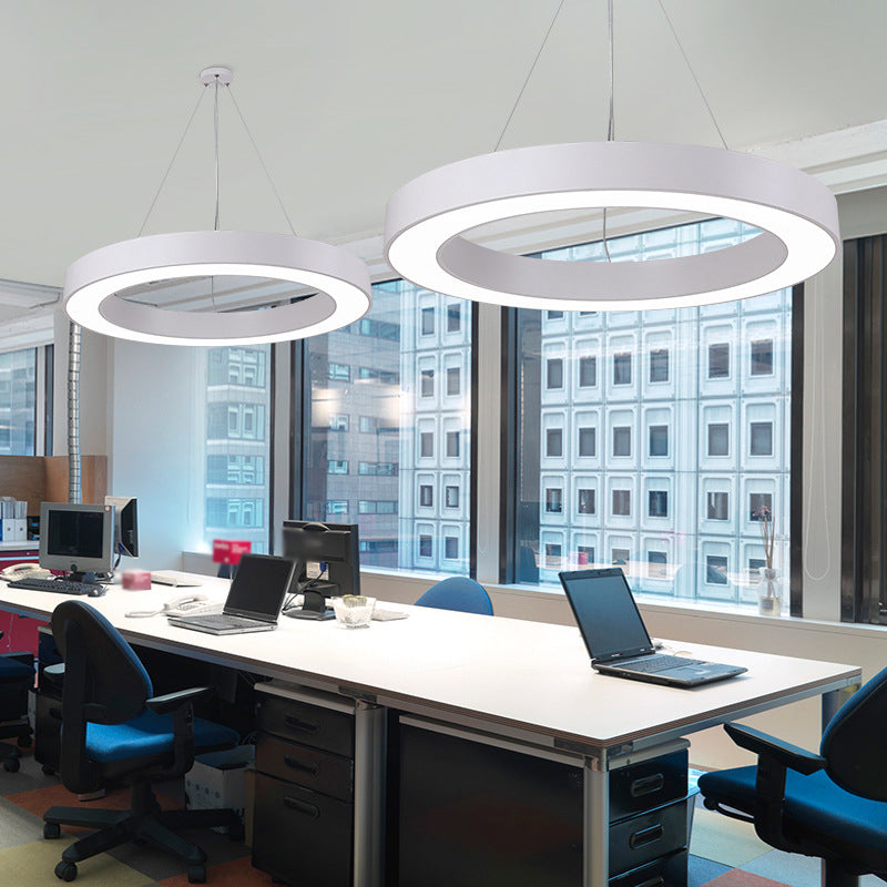 Modern Led Ceiling Lamp With Halo Ring Pendant Lighting In Black/White Acrylic Shade