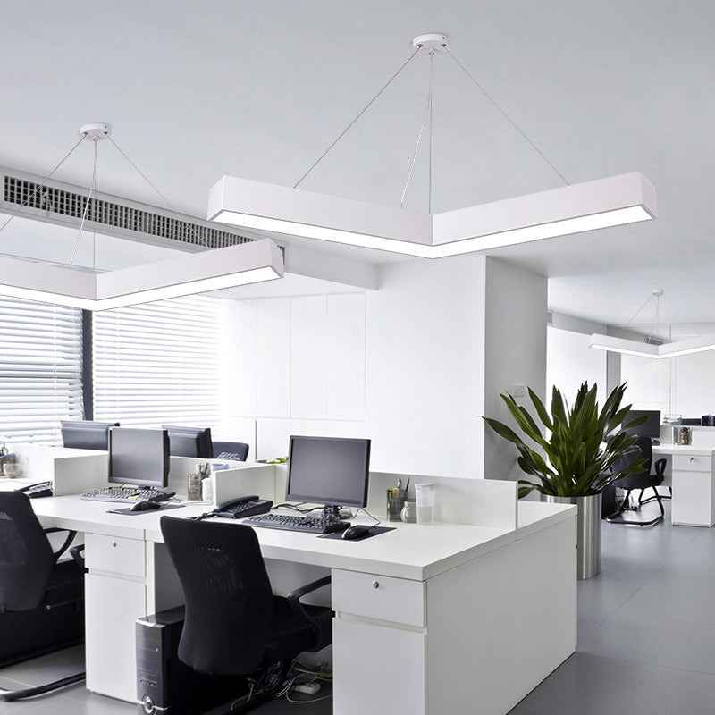 Modern V-Shaped Commercial Pendant Led Hanging Lamp Minimalistic Metal Black/White