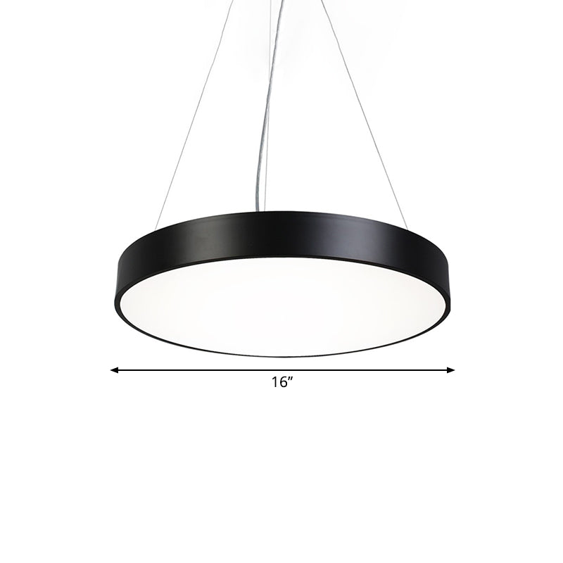 Nordic Iron Black Round Plate Hanging Lamp Kit With Led Pendant Light In Warm/White