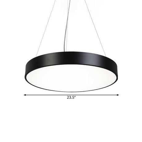 Nordic Iron Black Round Plate Hanging Lamp Kit With Led Pendant Light In Warm/White