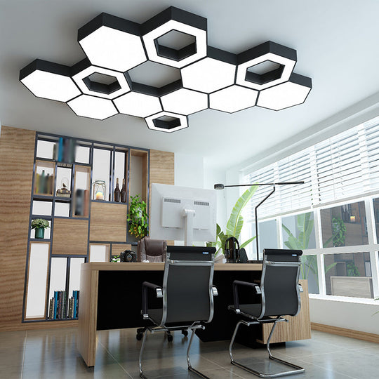Modern Honeycomb Acrylic Led Ceiling Lamp - Black Flush Mount For Office (18/23.5/47 W)