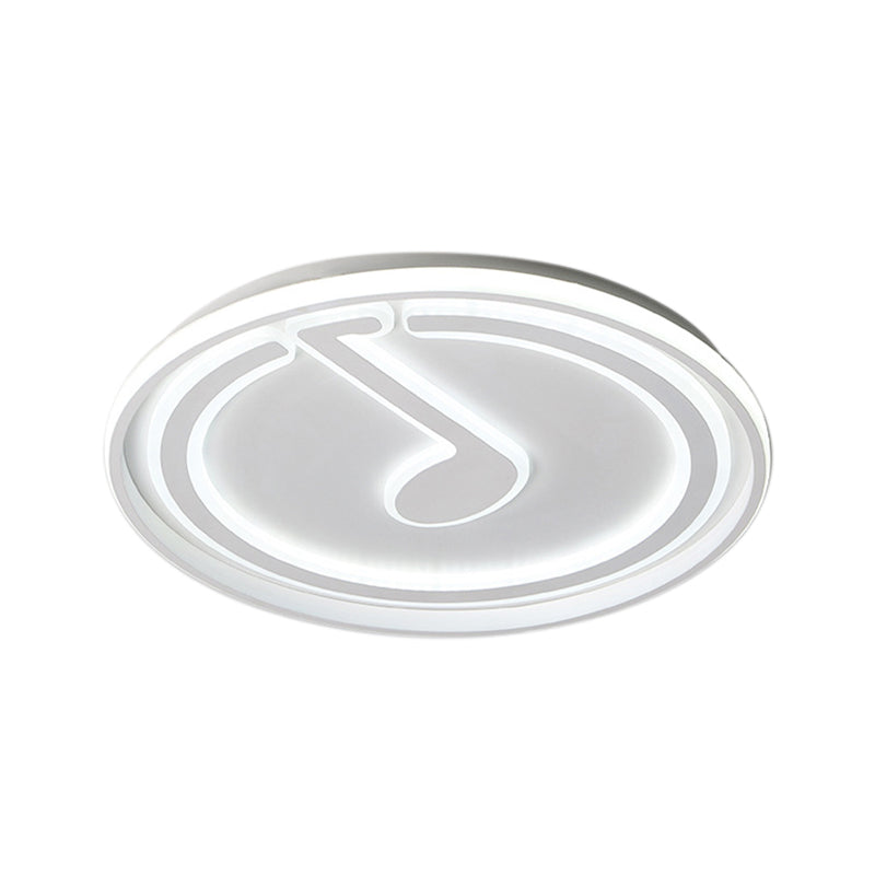 White Flush Ceiling Light With Musical Note Acrylic Led Lamp For Kid’s Bedroom - Contemporary Design