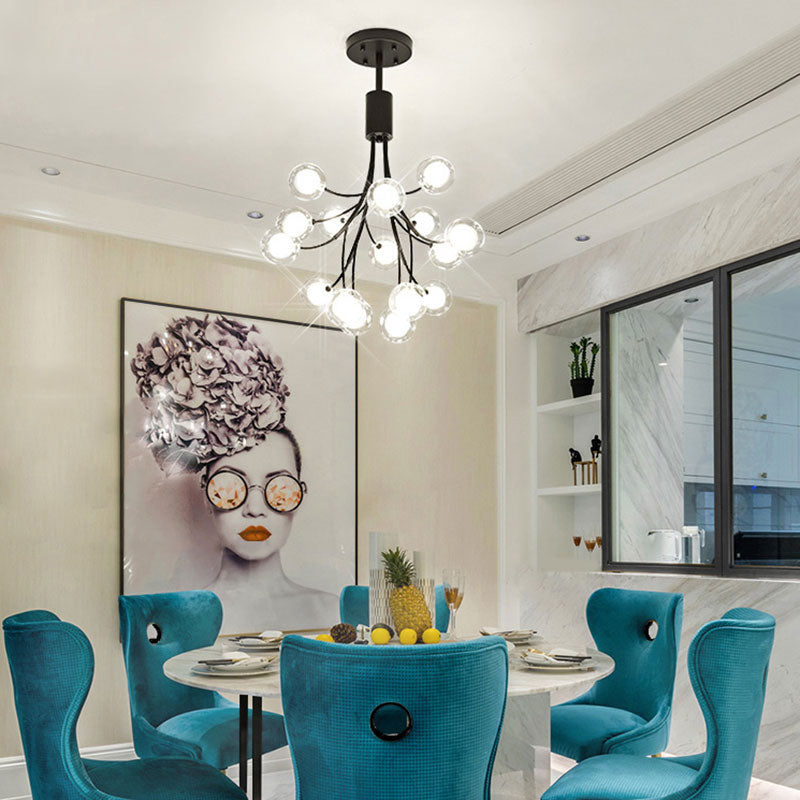 Contemporary Metal Pendant Chandelier - 16-Light Hanging Lamp Black Finish & Grape Design