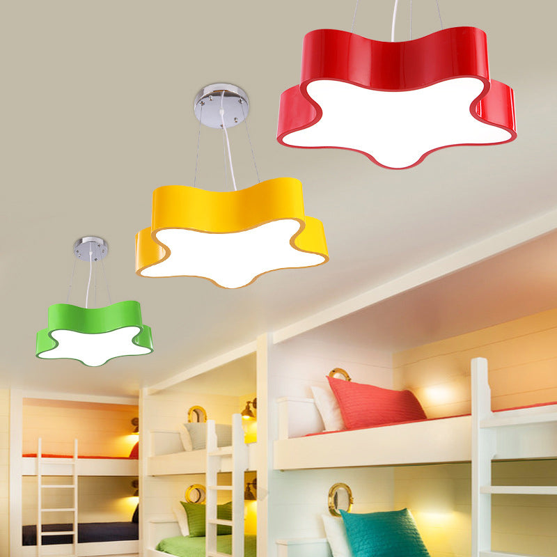 Child Care Centre Led Hanging Light Kids Red/Green/Yellow Finish Drop Pendant With Star Acrylic