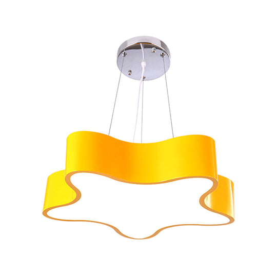 Child Care Centre Led Hanging Light Kids Red/Green/Yellow Finish Drop Pendant With Star Acrylic