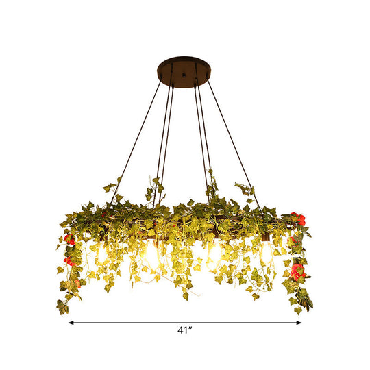 Retro Iron Wagon Wheel Chandelier - Black 1/3/6 Light Hanging Pendant With Decorative Plant