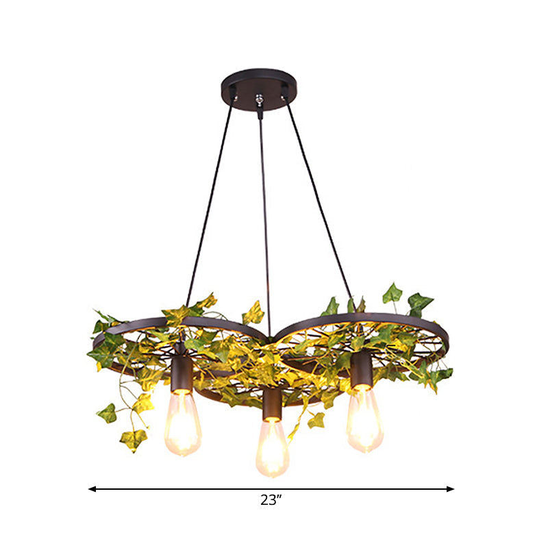 Rustic Iron Wheel Chandelier - Black With 1/3/6 Bulbs Perfect For Restaurant Plant Pendant Lighting