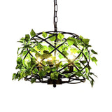 Rustic Plant Pendant Chandelier With Hanging Basket Black Iron Cage / B