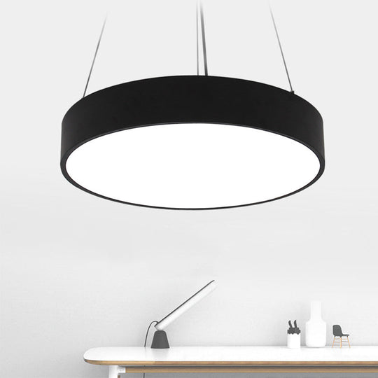 Black Round Plate Hanging Lamp Kit - Nordic Iron Led Pendant Light Fixture In Warm/White Various