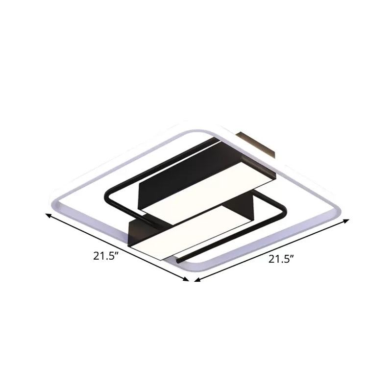 Nordic Dual Rectangle Flush Light - Metal Mount Fixture In Warm/White Led Black Finish 18/21.5 W