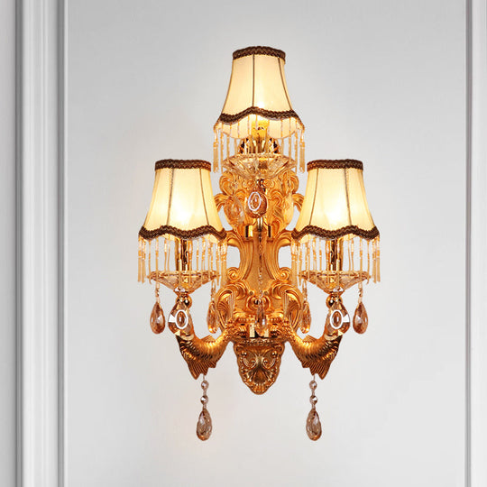 Traditional Gold Crystal Droplets Wall Sconce With 3-Head Candelabra - Elegant Lighting Fixture /