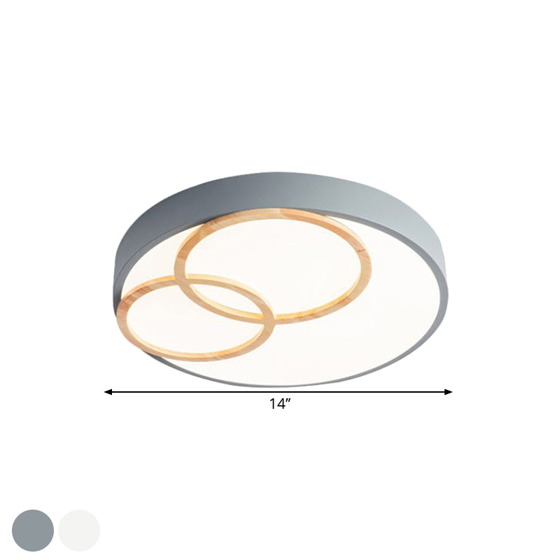 Nordic Flush Ceiling Light | Grey/White Rounded 14’/18’/21.5’ Width Led Metallic Fixture