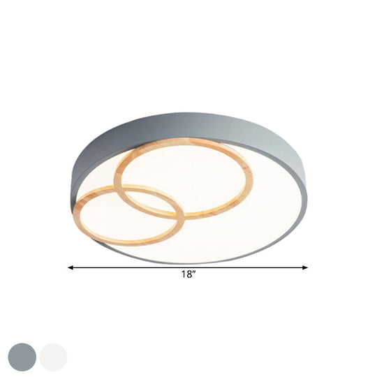 Nordic Flush Ceiling Light | Grey/White Rounded 14’/18’/21.5’ Width Led Metallic Fixture