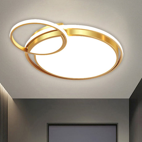 Modernist Led Gold Metal Crossed Flush Mount Ceiling Light Fixture For Bedroom 16.6/20.5 W